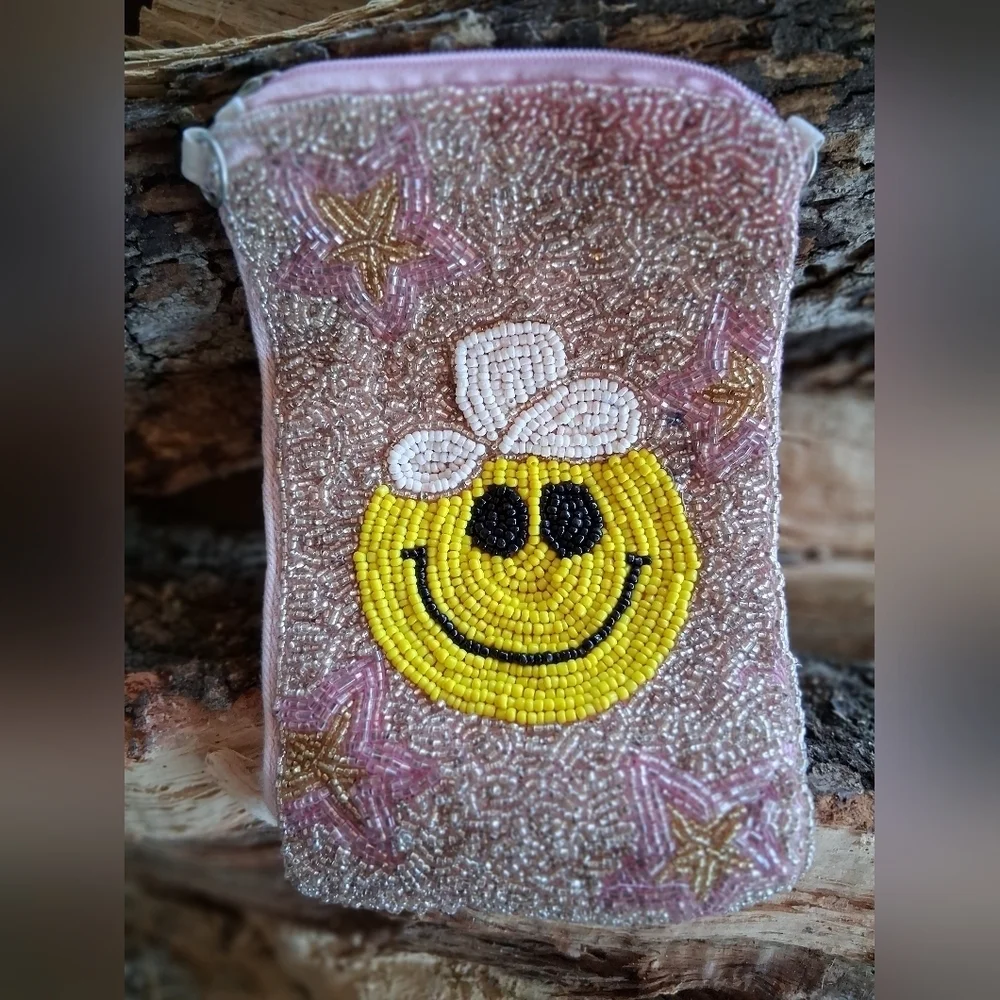 Beaded Smiley Face Pouch